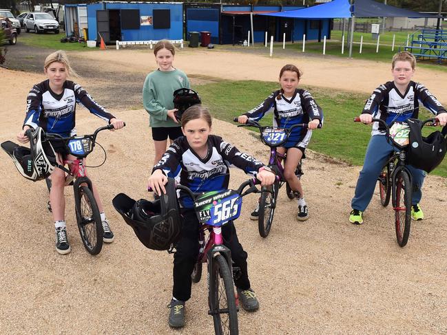 The Geelong BMX Club are asking council to build a changeroom and toilets.Stevie Holloran, Tyra Cobain, Lacer Whyte, Drew Holloran and Jackson Taylor.