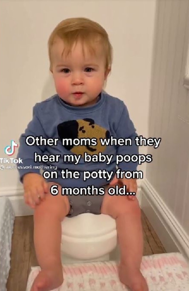 The technique is known as elimination communication – eliminating nappies by getting your child to communicate when they need to relieve themselves. Picture: TikTok/@montessori.mothering