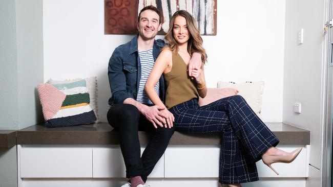 Jobe Watson and partner Virginia Slaghekke at home. Picture: Sarah Matray