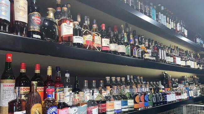 The extensive spirits and wine selection at Bar Soma in Hervey Bay.