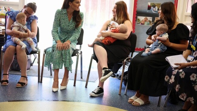 Kate Middleton was cutely interrupted by a burping baby at an event in the United Kingdom on Thursday. Picture Phil Noble - WPA Pool/Getty Images.