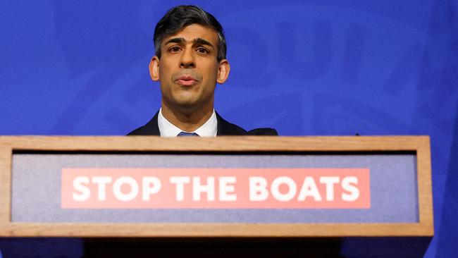 British Prime Minister Rishi Sunak during a press conference at Downing Street. Picture: AFP