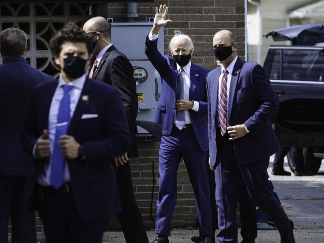 Democratic Presidential nominee Joe Biden arrives at the Grace Lutheran Church. Kenosha, Wisconsin. Picture: Angus Mordant for NewsCorp Australia