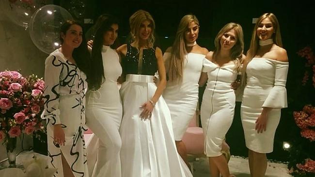 Salim Mehajer's sister Kat (in the black top) with friends at her bridal shower. Picture: Facebook/Sahar Mohaia