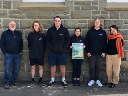 Team effort: Some of Lorne’s VCAL students, with Lorne Historical Society’s Peter Spring (left) and Cherie Osta (right).