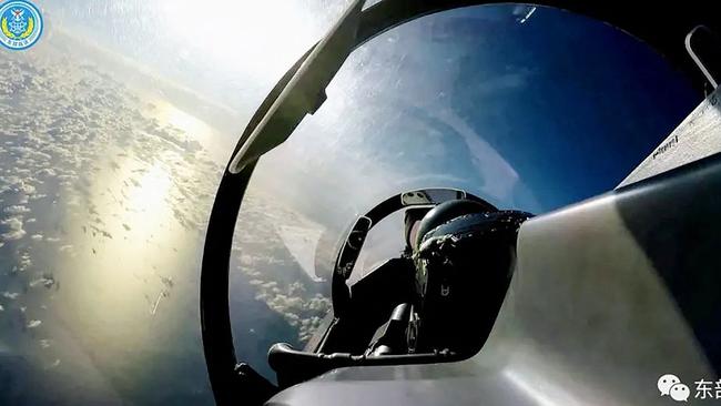 Image released by the Eastern Theater Command of the Chinese People's Liberation Army (PLA) shows a PLA fighter jet taking part in a military drill. Picture: AFP.