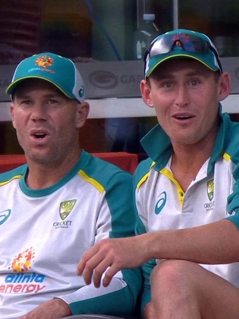 David Warner and Marnus Labuschagne. Picture: Fox Sports.