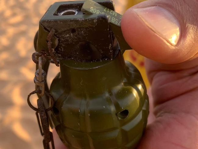 Terrigal fire crews were called to a beach to inspect what was believed to be a hand grenade. Picture: Facebook