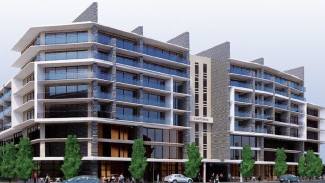 The Emperor Living apartment complex in Mawson Lakes will be eight-stories high and feature million-dollar penthouses. Picture: Supplied