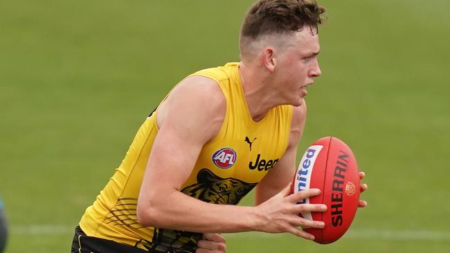 Riley Collier-Dawkins in action in Richmond’s intra-club. Picture: Scott Barbour/AAP