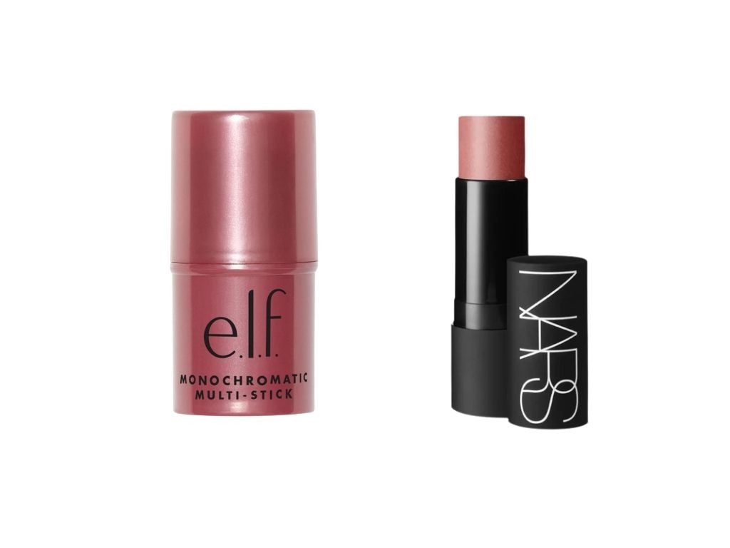 The e.l.f. Monochromatic Multi Stick versus the Nars Multi-Purpose Blush Stick.