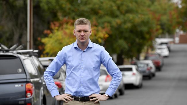 Tea Tree Gully Cr Lucas Jones fears paid parking at Tea Tree Plaza will clog nearby suburban streets even more. Picture: Sam Wundke