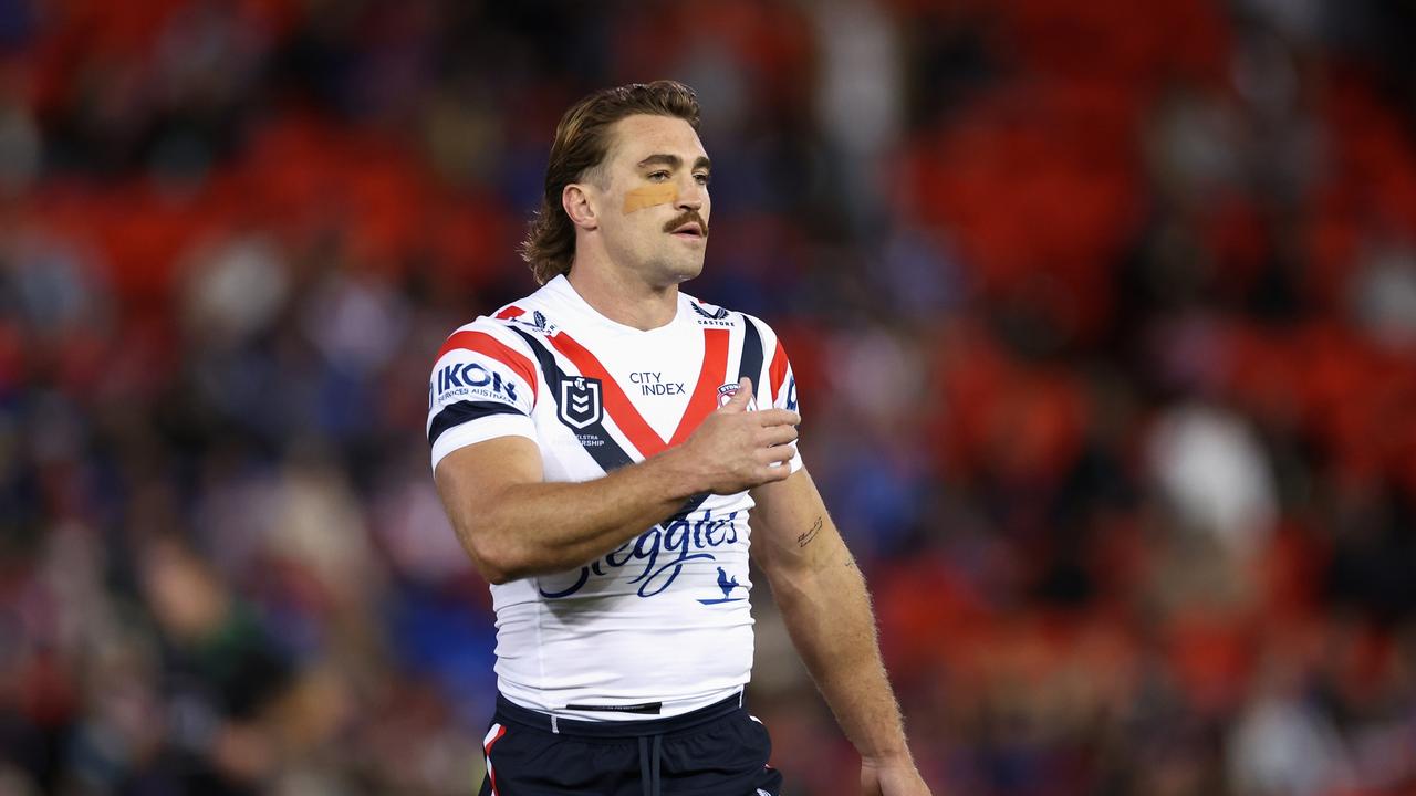 Connor Watson of the Roosters warms up during the round six NRL match between Newcastle Knights and Sydney Roosters at McDonald Jones Stadium, on April 11, 2024, in Newcastle, Australia. (Photo by Cameron Spencer/Getty Images)