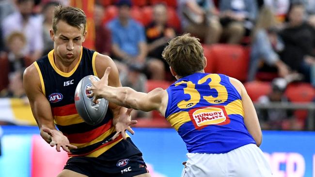 Tom Doedee in action for the Crows in the AFLX. Picture: AAP