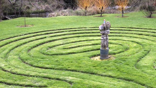 A simple grassy labyrinth at Wychwood Garden, Mole Creek, Tasmania