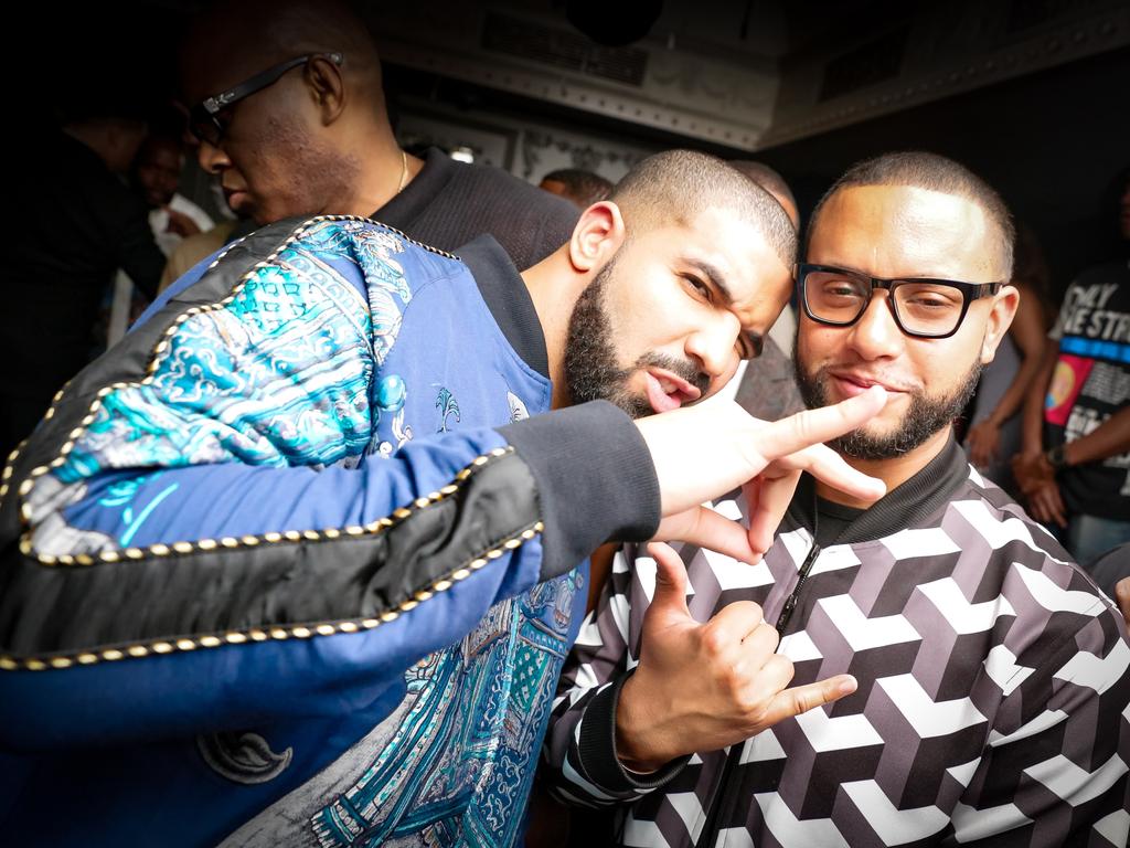 Drake and Director X attend Rihanna’s Vanguard Award celebration at Up and Down nightclub in New York City. Picture: Splash