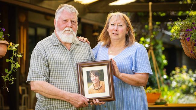 Marcus and Noelene Ward with a photo of their son, Liam, who took his own life aged 20. Picture: Mark Stewart