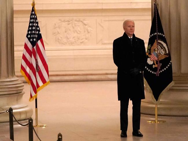 US President Joe Biden prepares before he addresses the nation at the "Celebrating America" event at the Lincoln Memorial after his inauguration as the 46th President of the United States in Washington, DC, January 20, 2021. (Photo by JOSHUA ROBERTS / POOL / AFP)