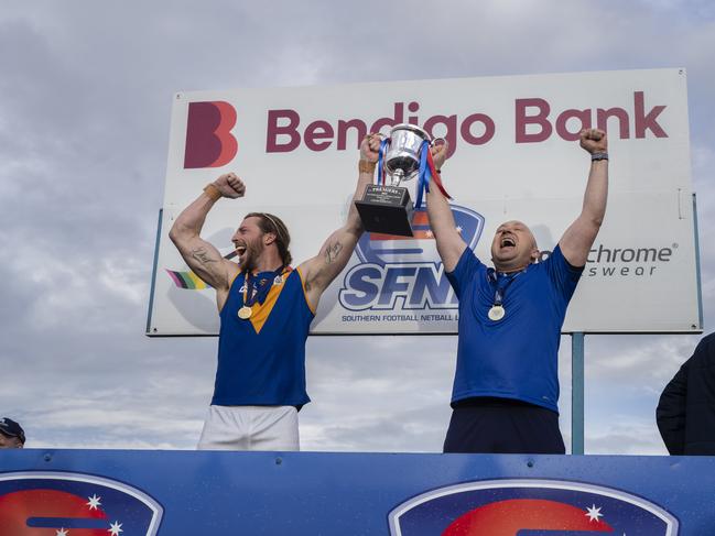 Southern league Division 1 Grand Final: Cheltenham v Cranbourne. Cranbourne players celebrate their win. Picture: Valeriu Campan