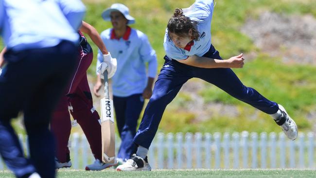 NSW Metro bowler Tom Straker during the grand final at Karen Rolton Oval 22 December, 2022, Cricket Australia U19 Male National Championships 2022-23.Picture: Cricket Australia.