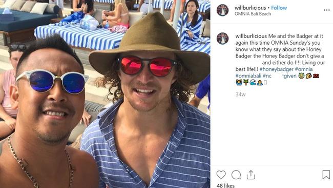 Instagram screen grabs show Will Cabantog and Nick Cummins in Bali.