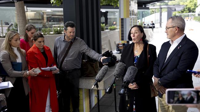 Hannah Clarke’s parents Lloyd and Sue Clarke leave the Brisbane Magistrates Court after the coroner handed down their findings on Wednesday. Picture: NewsWire / Sarah Marshall