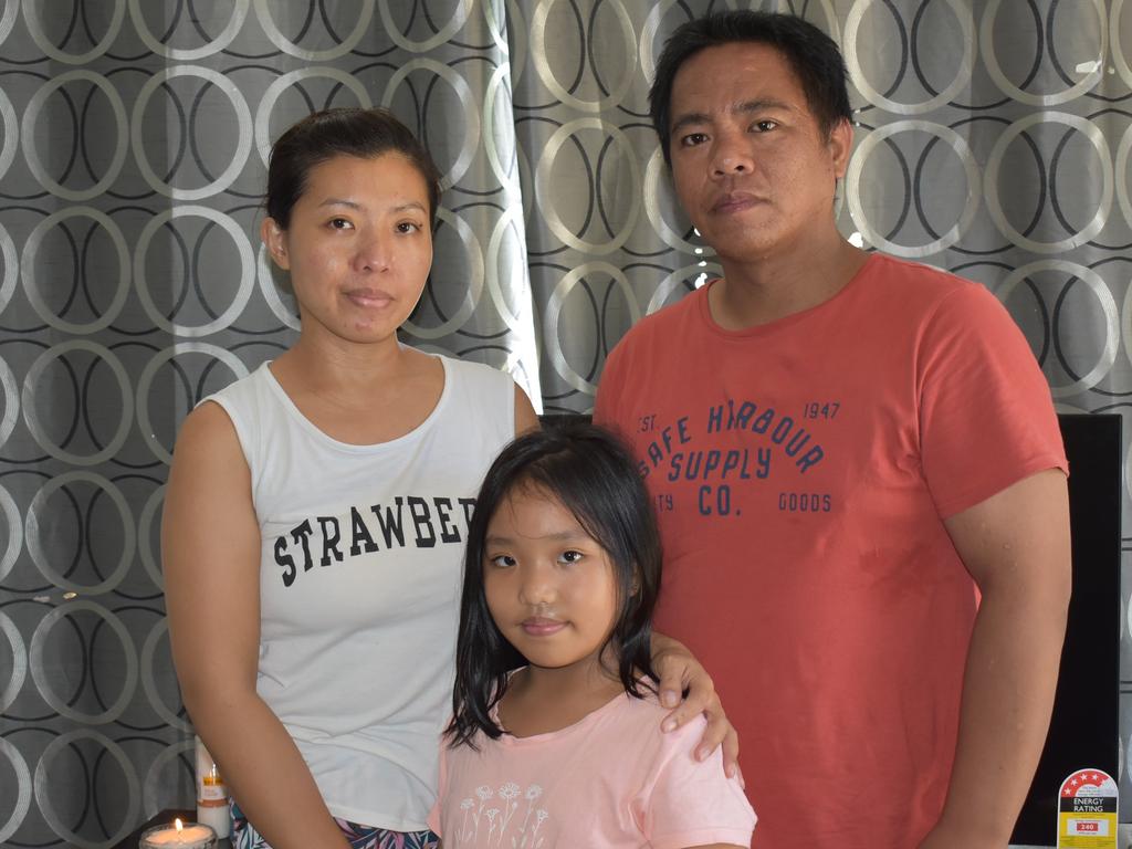 The family of Eimeo fatal box jellyfish sting victim Mark Angelo Ligmayo. Mother Agnes Guinumtad, sister Nickole Guinumtad and father Nick Guinumtad. Picture: Lillian Watkins Picture: Lillian Watkins