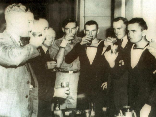 Ordinary Seaman Ron Wilson, fourth from left, with other surviving HMAS Armidale crew.