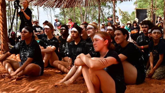 Children watched a slide show during the Youth Forum Panel on the closing day of Garma Festival. Picture: Zizi Averill