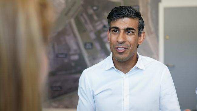 Conservative leadership hopeful Rishi Sunak speaks with Party activists and members during a visit to the Teesside Freeport construction site. Picture: Getty Images