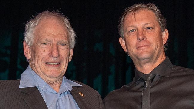 Australia Bay Lobster Producers John Bryant (left) with Lenny McLennan from RBR Property Consultants presenting the trophy for Excellence in Innovation at the Tweed Business Awards at Seagulls Club on September 1. Australia Bay Lobster Producers also took home Business of the Year.