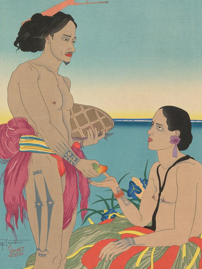 Lovers of Tarang, Yap, West Carolines (1935) by Jacoulet.