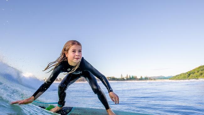 Mila Berg loves surfing on the Gold Coast.