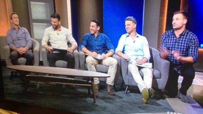 Beau Ryan is left without a chair on Channel Nine’s The Footy Show on Thursday night.