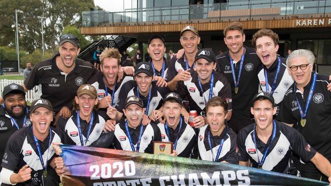 Adelaide University after winning the 2019/2020 Twenty20 cricket grand final against East Torrens. Picture: Simon Stanbury