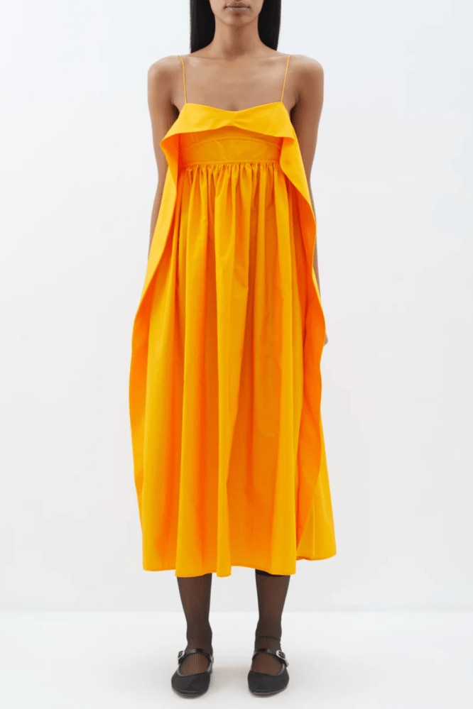 <h3><a href="https://www.matchesfashion.com/au/womens/designers/cecilie-bahnsen" target="_blank" rel="nofollow noopener">Cecilie Bahnsen</a></h3><p>You had us at marigold yellow. This stretch-jersey dress from Tove features the label&rsquo;s signature empire waist, and trailing ruffles that somehow manage to seem contemporary and cool too.&nbsp;</p><p><b>Length:</b> Midi |<b> Material:</b> 100 per cent cotton | <b>Delivery: </b>Free over $800</p><p><b>SHOP NOW:</b> Cecilie Bahnsen Susa ruffled cotton midi dress, $1,423 from <a href="https://www.matchesfashion.com/au/products/Cecilie-Bahnsen-Susa-ruffled-cotton-midi-dress-1525567" target="_blank" rel="nofollow noopener"><strong>Matches Fashion</strong></a></p>