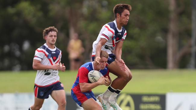 Action from the Knights v Roosters clash. Picture: Sue Graham