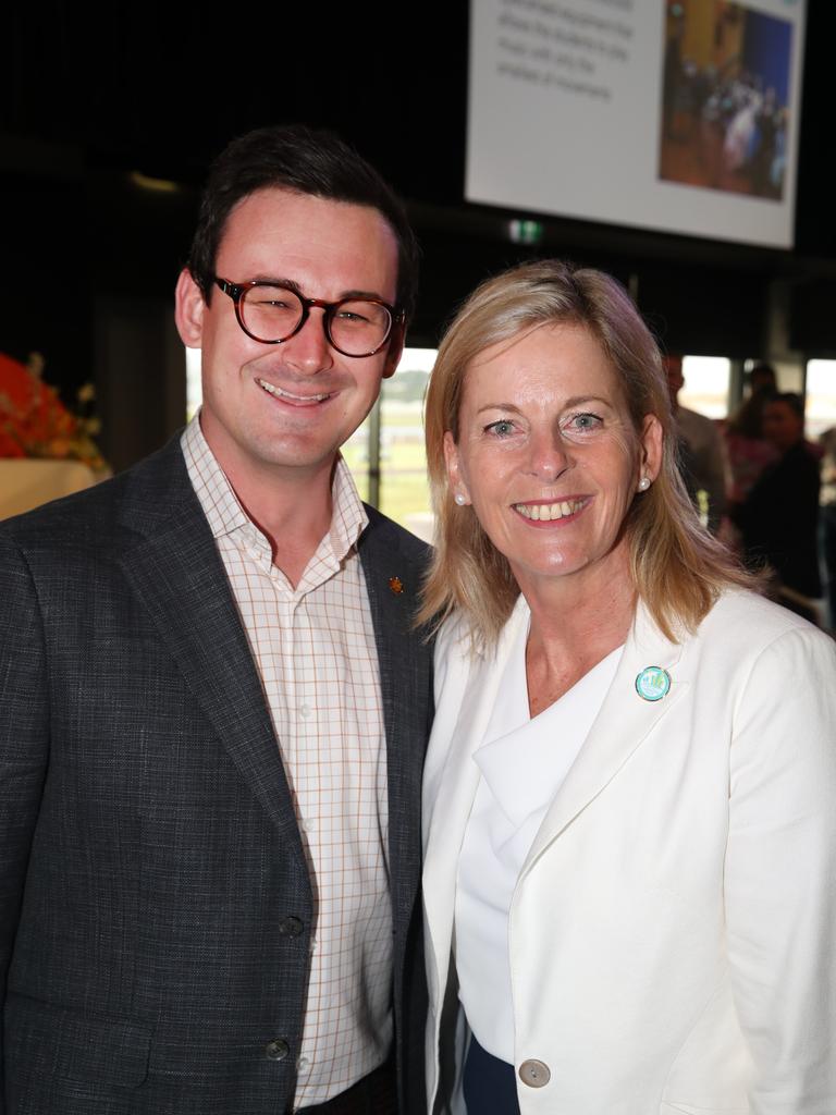 Big breakfast at the Gold Coast Turf Club for the Gold Coast Community fund. Sam OÃ¢â&#130;¬â&#132;¢Connor, Angie Bell. Picture Glenn Hampson. .