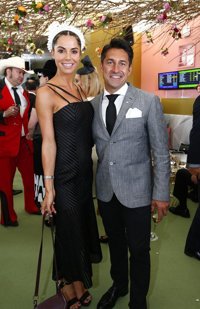 Ellice Whinchello and Jamie Durie in the Birdcage at Derby Day 2014. Picture: Bradley Hunter