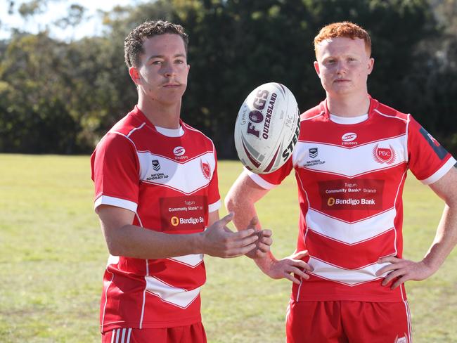 Palm Beach Currumbin State High School senior rugby league side at training. Tom Weaver and Oskar Bryant.  Picture Glenn Hampson