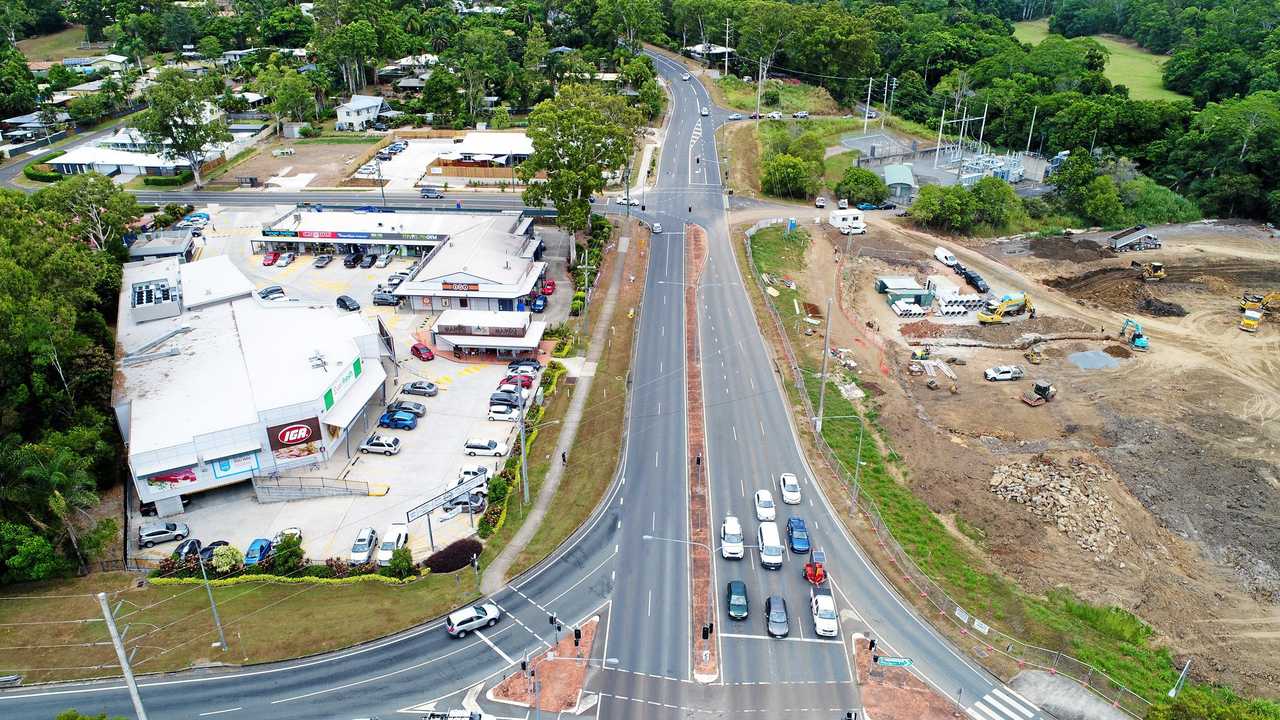 Construction of the new Coles shopping centre across the road from the IGA at Jones Road Buderim. Picture: Patrick Woods