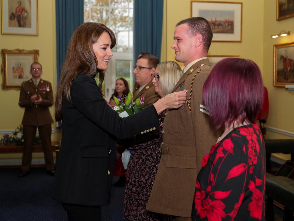 Catherine presented the Medal for Long Service and Good Conduct as she visited the barracks. Picture: Getty Images