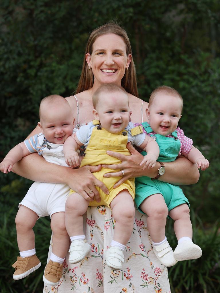 Ipswich mum Chantelle Lyell with Stirling, Aubrey and Sophia. Picture: Annette Dew