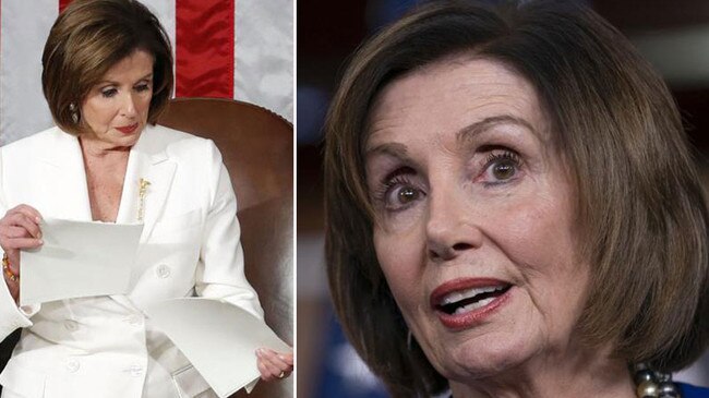 Nancy Pelosi, right, on Friday morning revealed why she ripped up Donald Trump's speech after his State of the Union address, left.