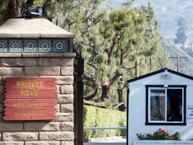 A general view of the guard cabin at the entrance of the gated Malibu neighbourhood where Meghan Markle and Prince Harry are looking to live. Picture: AFP