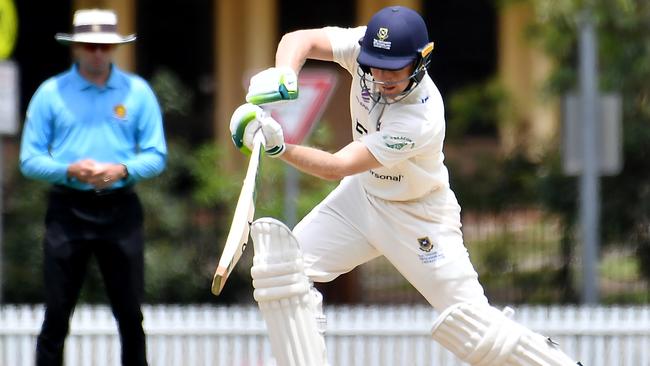 UQ batsman Bryce Street Cricket action between UQ v Redlands Saturday December 17, 2022. Picture: John Gass