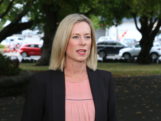 Labor leader Rebecca White speaks to the media on Parliament Lawns on Friday, March 24, 2023.