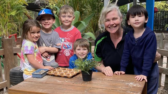 Parkside Early Learning Centre's Heidi Webb with (from left) Emily McMullen, Lachlan Joy, Bentley Byers, Kip Smith, and Oscar Gopurenko.