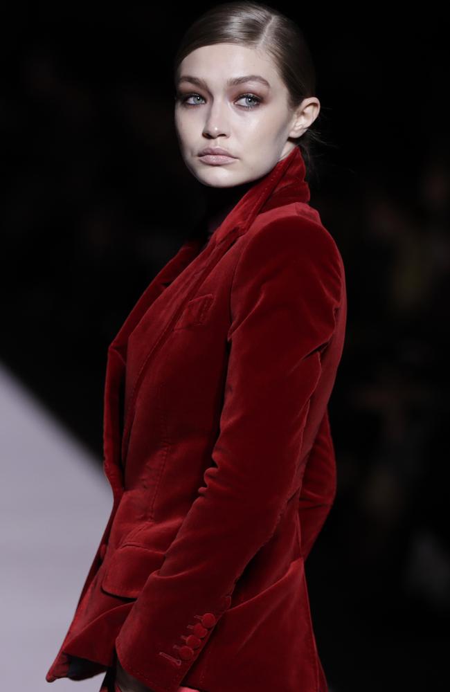 Gigi Hadid was a drawcard of American designer Tom Ford’s show in the Big Apple. Picture: AP Photo/Julio Cortez