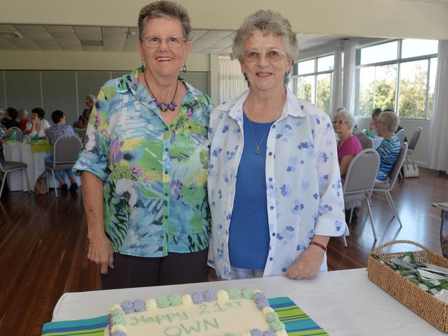 Ruth Sargent and Mary Novikov with the Older Womens Network's 21st birthday cake in 2017. Picture: File